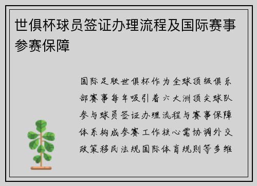 世俱杯球员签证办理流程及国际赛事参赛保障